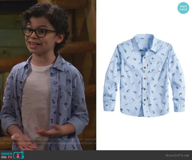 Dinosaur Print Button Down Shirt by SONOMA Goods for Life at Kohl's worn by Matteo Silva (Raphael Alejandro) on Bunkd