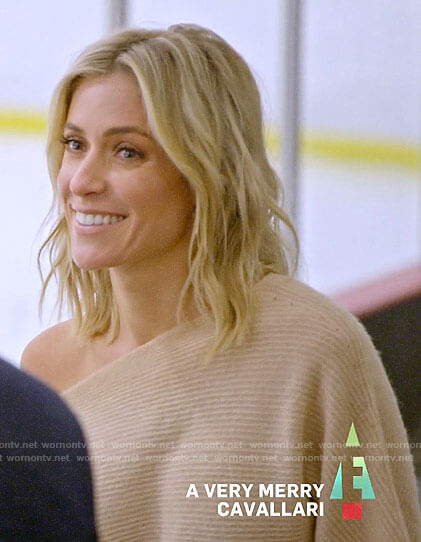 Kristin’s beige off shoulder sweater on A Very Merry Cavallari