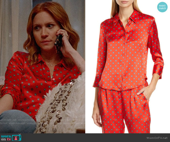 L'Agence Jil Print Silk Satin Blouse worn by Julia Bechley (Brittany Snow) on Almost Family