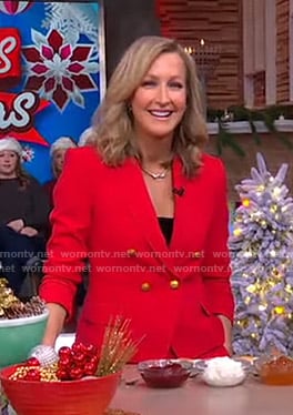 Lara’s red blazer and slit pants on Good Morning America