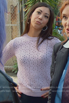 Tina’s lavender eyelet sweater on Marvels Runaways