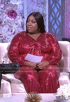 Loni’s red sequin tie front jumpsuit on The Real