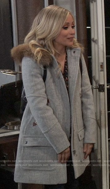 Lulu's grey coat with fur trim hood on General Hospital