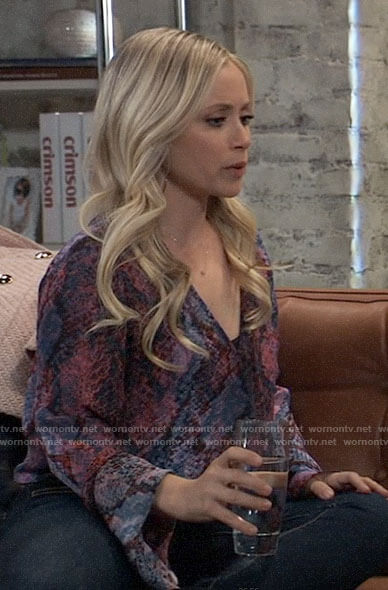 Lulu’s pink and blue snake print blouse on General Hospital