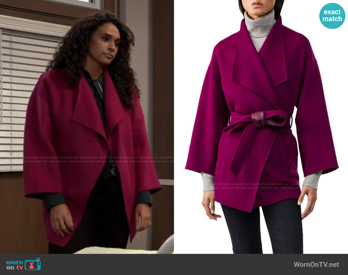 Mackage Gail Coat in Berry worn by Jordan Ashford (Briana Nicole Henry) on General Hospital