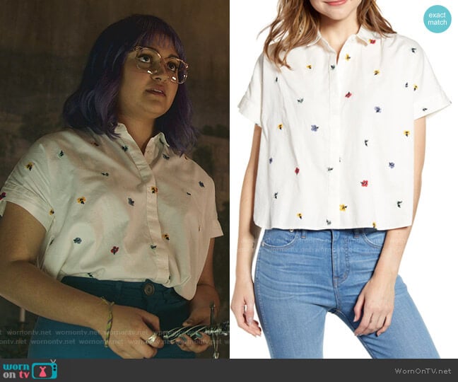 Hilltop Confetti Floral Embroidered Shirt by Madewell worn by Gert Yorkes (Ariela Barer) on Marvels Runaways