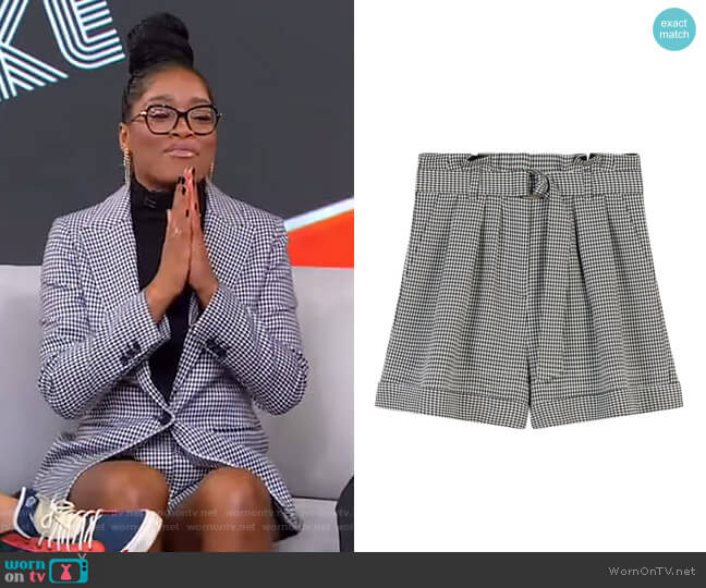 Imy Houdstooth Belted Shorts by Maje worn by Keke Palmer on Good Morning America