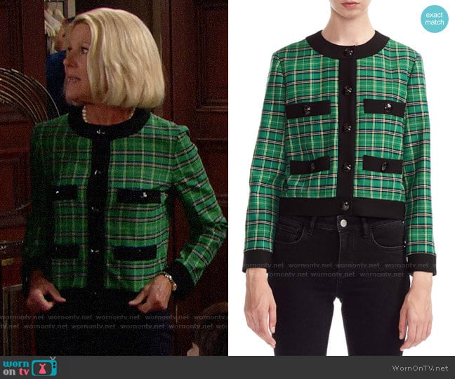 Maje Vivert Plaid Jacket worn by Pamela Douglas (Alley Mills) on The Bold and the Beautiful