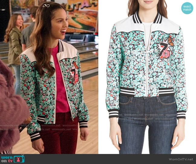 Maje Bert Floral Bomber Jacket worn by Nini (Olivia Rodrigo) on High School Musical The Musical The Series