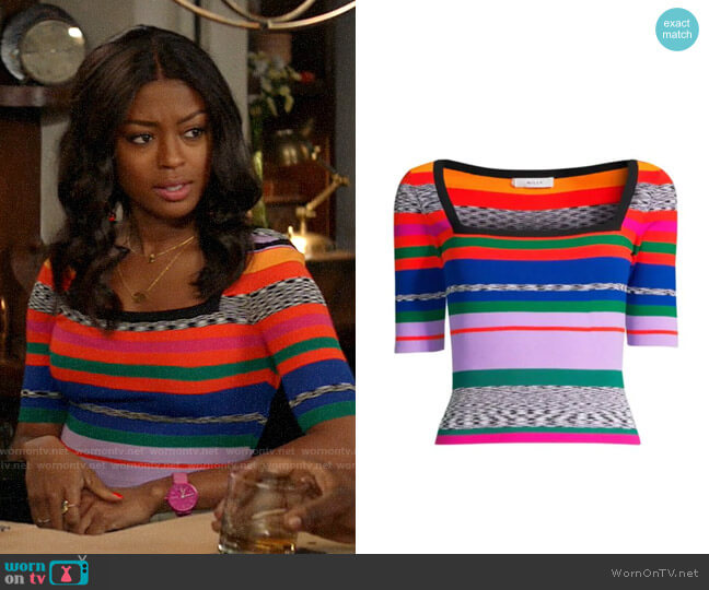 Milly Space Dye Rainbow Stripe Sweater worn by Ali Finer (Javicia Leslie) on God Friended Me