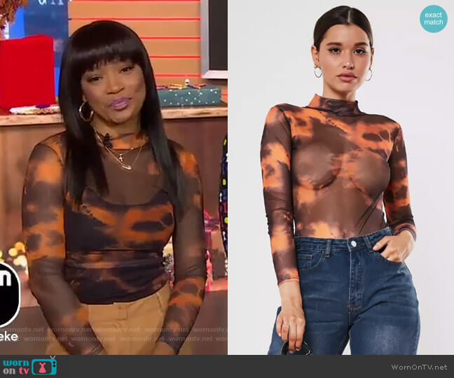 Tie Dye Mesh High Neck Bodysuit by Missguided worn by Keke Palmer on Good Morning America