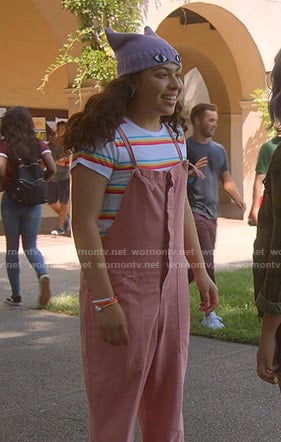 Molly's rainbow striped tee and pink jumpsuit on Marvels Runaways