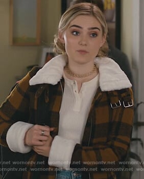 Taylor’s mustard plaid jacket on American Housewife