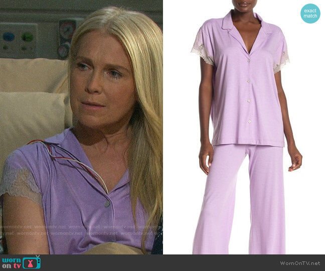 Natori Shangri-Lace Short Sleeve Shirt & Pants Pajama 2-Piece Set worn by Jennifer Horton (Melissa Reeves) on Days of our Lives