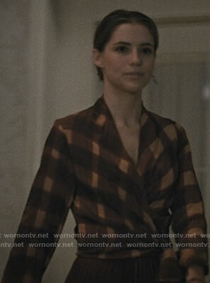 Stevie's check wrap blouse on Madam Secretary