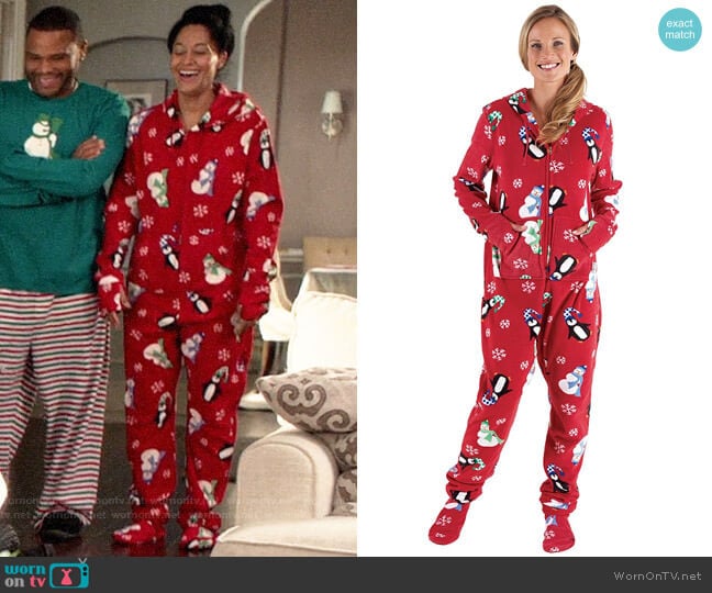 Pajamagram Holiday Hoodie Footie worn by Rainbow Johnson (Tracee Ellis Ross) on Black-ish