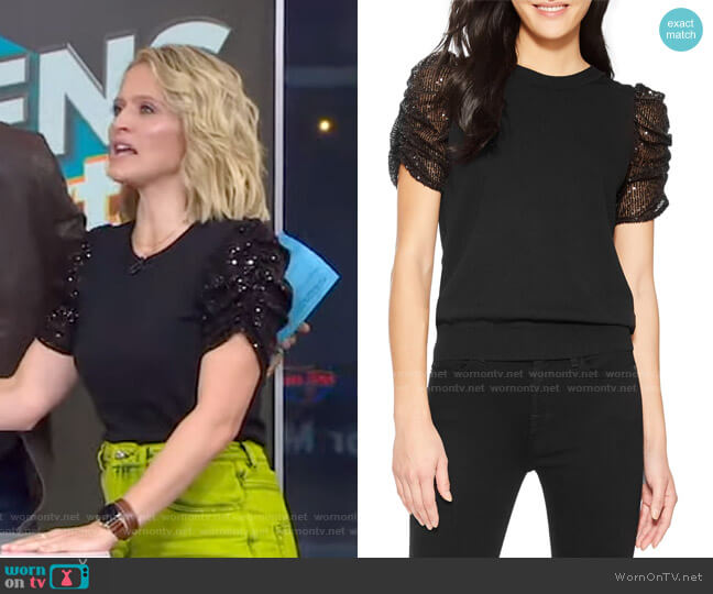 Tash Knit Puff Sleeve Top by Parker worn by Sara Haines on Good Morning America