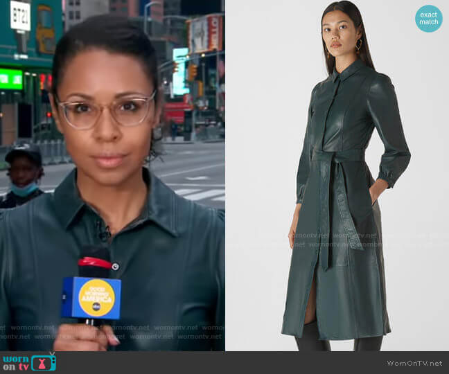 Phoebe Leather Shirt Dress by Whistles worn by Adrienne Bankert on Good Morning America