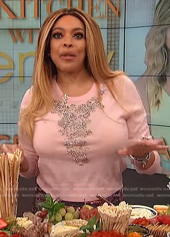 Wendy's pink embellished sweater on The Wendy Williams Show