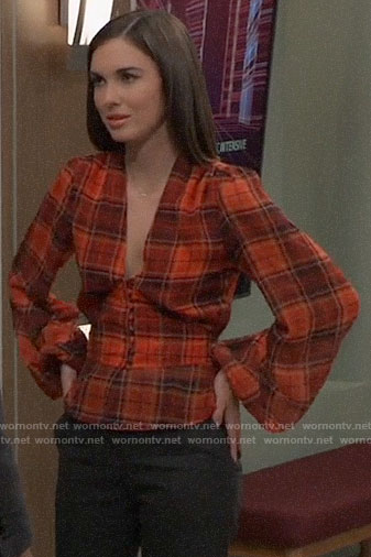 Willow’s plaid v-neck top on General Hospital