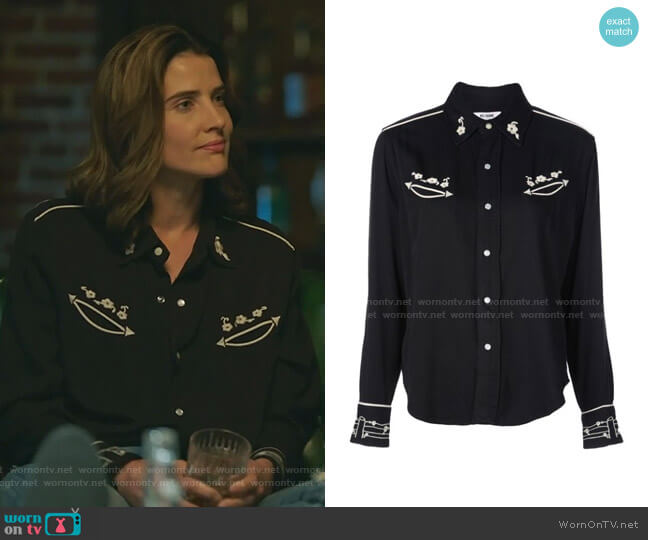 The 40s Embroidered Western Shirt by Re/Done worn by Dex Parios (Cobie Smulders) on Stumptown