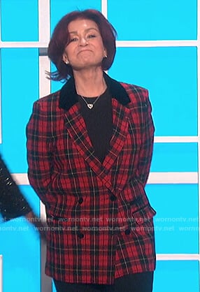 Sharon’s red plaid double breasted blazer on The Talk