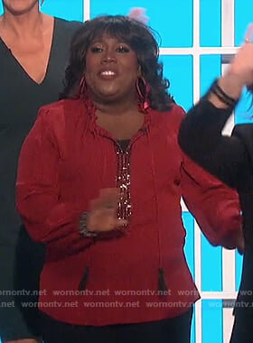 Sheryl’s red embellished tie top on The Talk