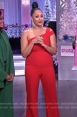 Tamera’s red one shoulder jumpsuit on The Real