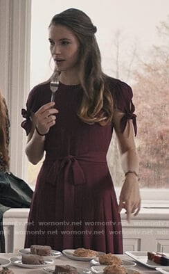Stevie’s burgundy tie sleeve dress on Madam Secretary