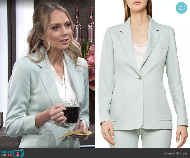 Reiss Evie Blazer in Aqua worn by Abby Newman (Melissa Ordway) on The Young and the Restless