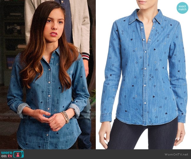 Scotch & Soda Heart Embroidered Denim Shirt worn by Nini (Olivia Rodrigo) on High School Musical The Musical The Series