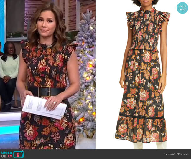 Pascale Floral Smocked Cotton Midi Dress by Sea worn by Rebecca Jarvis on Good Morning America