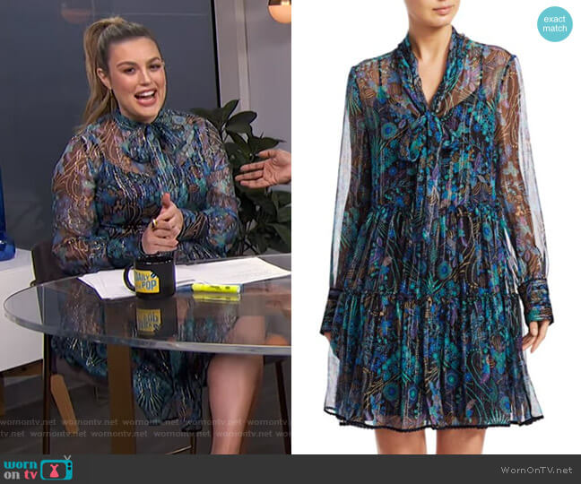 Floral Tie-Neck Chiffon-Silk Long-Sleeve Mini Shirtdress by See by Chloe worn by Carissa Loethen Culiner on E! News