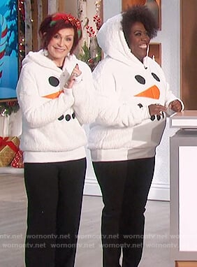 Sheryl’s white ugly chrismas sweater on The Talk