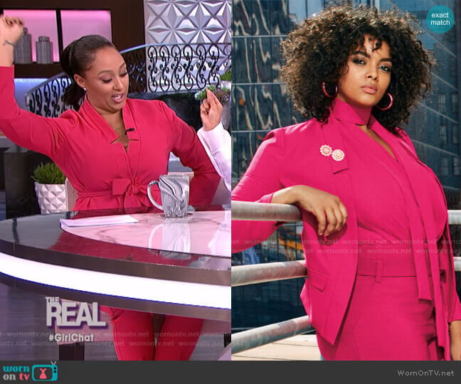 Soft Madie Blazer with Belt - 7th Avenue by New York & Company worn by Tamera Mowry on The Real