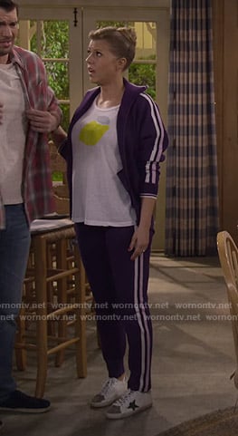 Stephanie’s purple side striped track jacket and pants on Fuller House