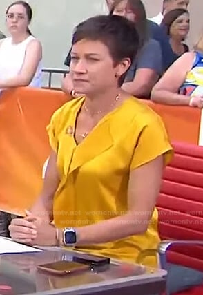 Stephanie’s yellow v-neck satin top on Today