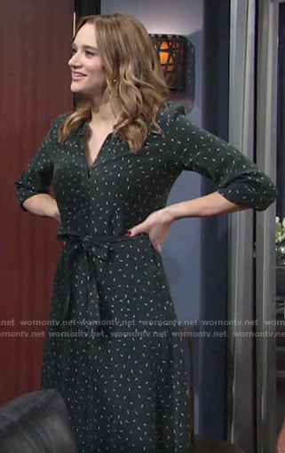 Summer's green printed shirtdress on The Young and the Restless