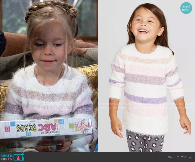 Target Cat & Jack Long Sleeve Striped Pullover Sweater worn by Violet Finn (Jophielle Love) on General Hospital