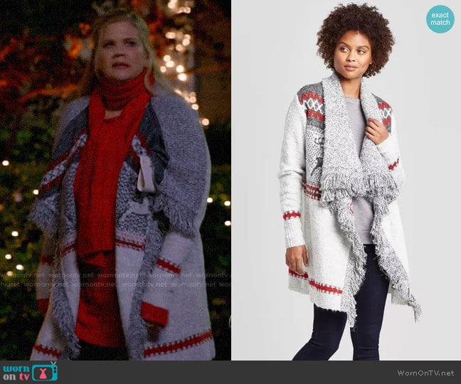 Target Knox Rose Holiday Open Cardigan With Fringe Detail worn by Tammy Diffendorf (Kristen Johnston) on Mom