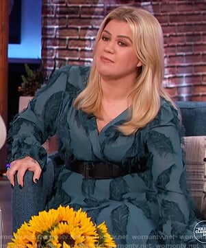 Kelly’s teal feather dress on The Kelly Clarkson Show