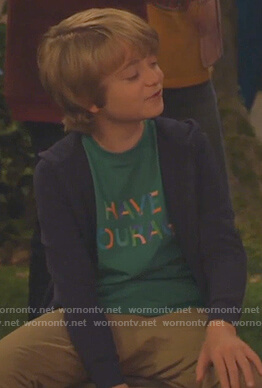 Finn's green Have Courage tee on Bunkd