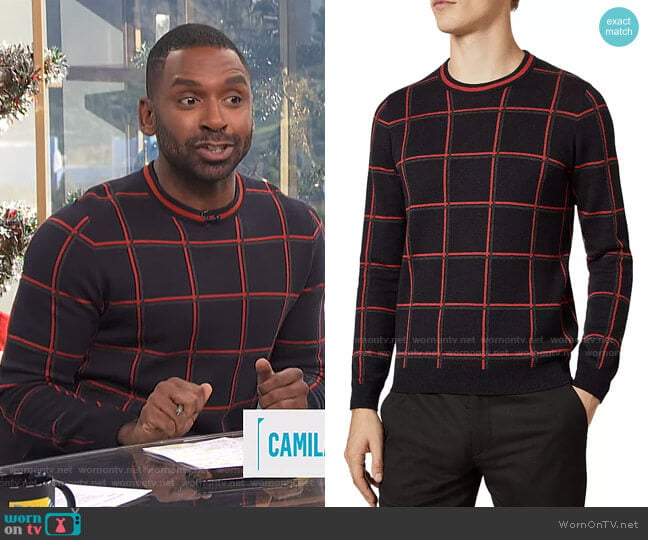 Triton Check Crewneck Sweater by Ted Baker worn by Justin Sylvester on E! News