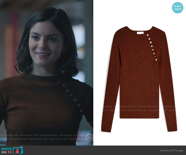 Button Ribbed Pullover by Topshop worn by Monica Barbaro on Stumptown