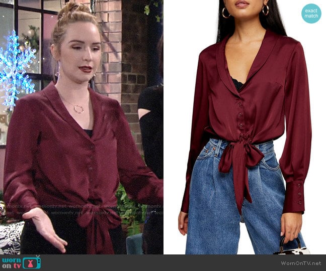 Topshop Tie Hem Satin Top worn by Mariah Copeland (Camryn Grimes) on The Young and the Restless