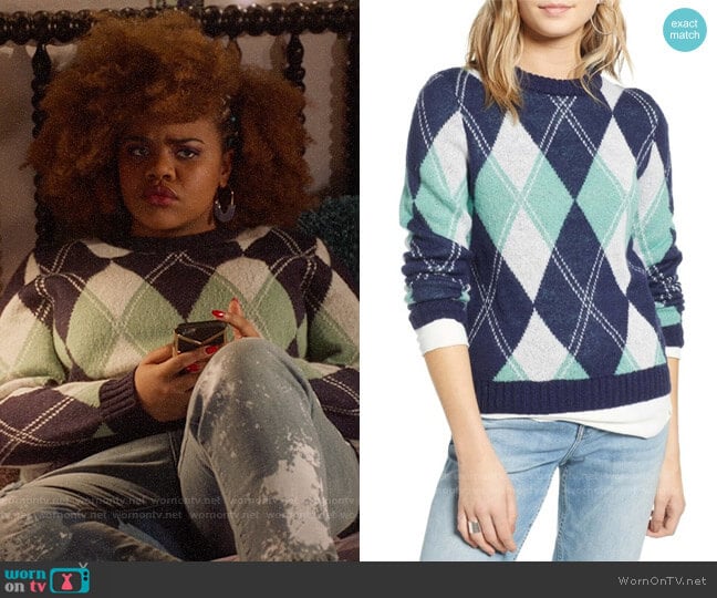 Treasure & Bond Offset Argyle Pullover worn by Kourtney (Dara Renee) on High School Musical The Musical The Series