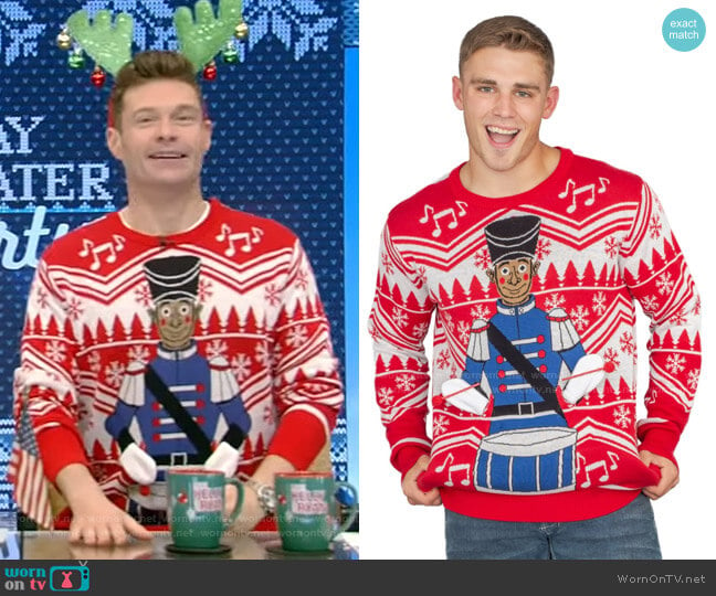 Flappy Drummer Boy Animated Sweater by Ugly Christmas Sweater worn by Ryan Seacrest on Live with Kelly and Ryan