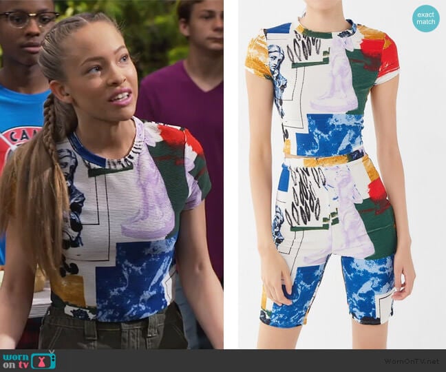 When In Rome Printed Ribbed Cropped Top by Urban Outfitters worn by Ava (Shelby Simmons) on Bunkd