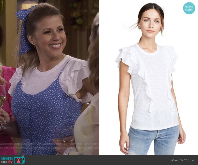 Bea Short Sleeve Ruffle Tee by Veronica Beard worn by Stephanie Tanner (Jodie Sweetin) on Fuller House