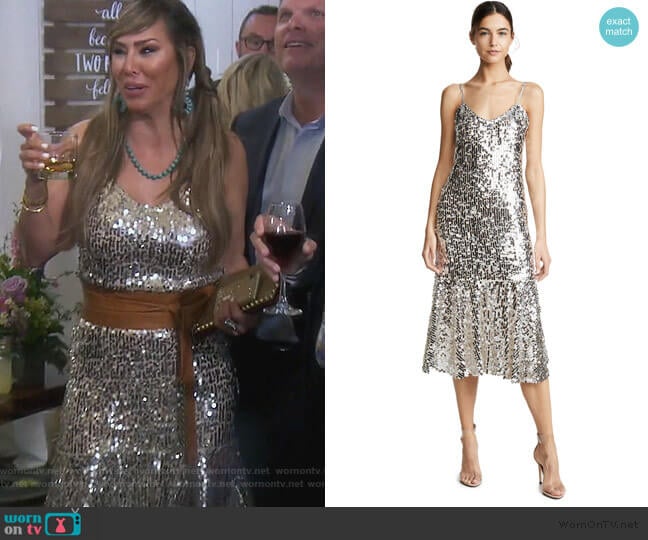 Mykola Sequin Dress by Veronica Beard worn by Kelly Dodd on The Real Housewives of Orange County